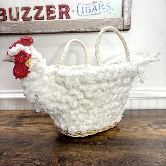 Hen Egg Gathering Basket Macrame Chicken Handmade Farmhouse Decor Rustic Large - Picture 2 of 16
